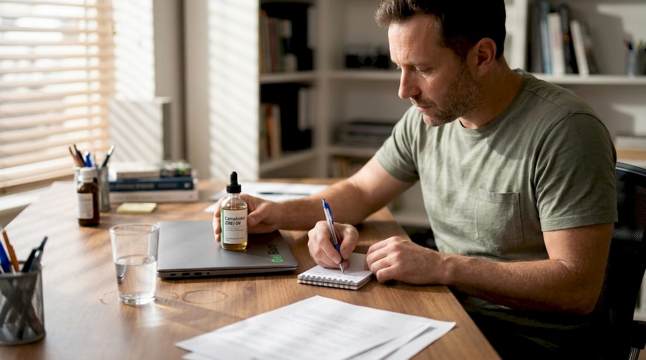 Man recording CBD workflow at home desk