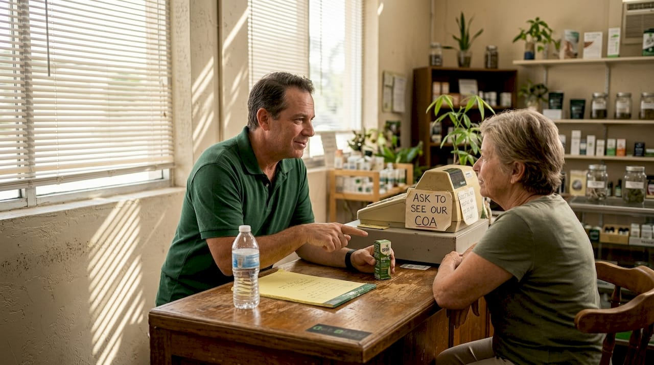 Staff advising customer about CBD options