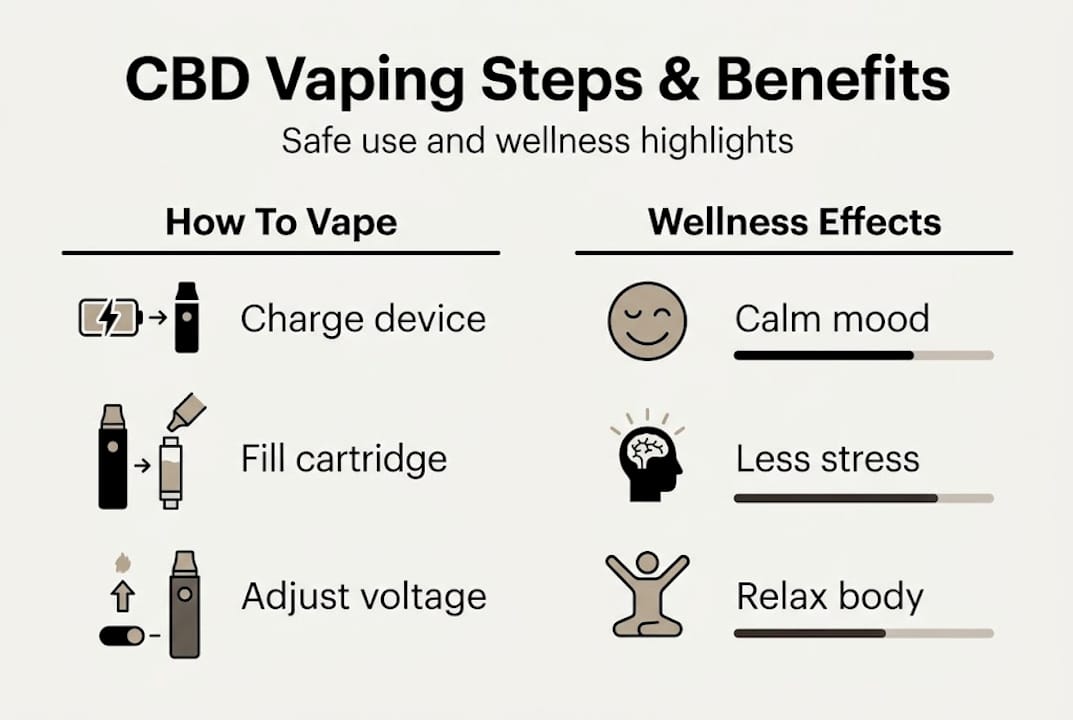 Infographic showing CBD vaping process and wellness effects
