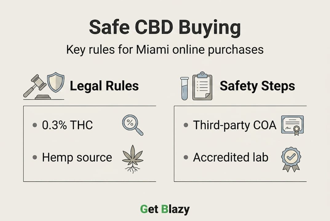 Infographic summarizing safe legal CBD buying in Miami