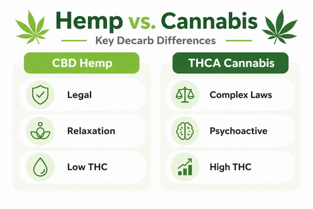 Side-by-side infographic comparing hemp and cannabis