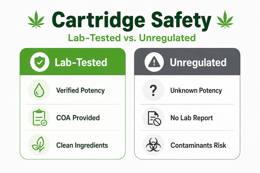 Infographic comparing lab-tested and unregulated cartridges