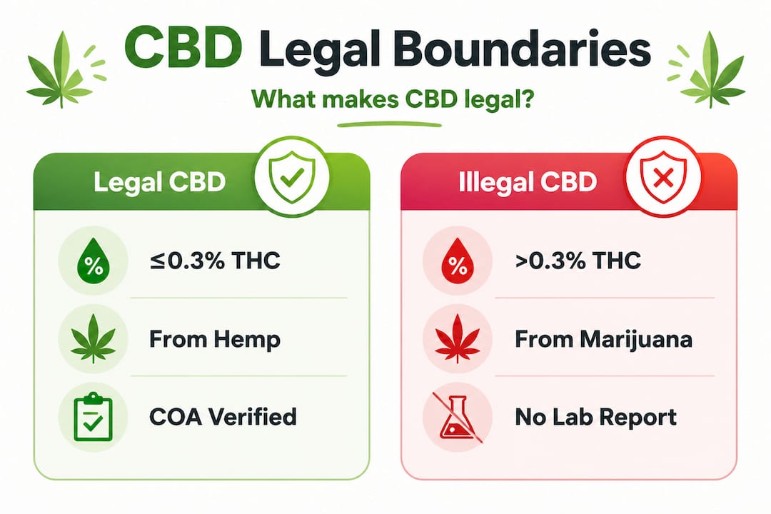 Infographic comparing legal and illegal CBD criteria
