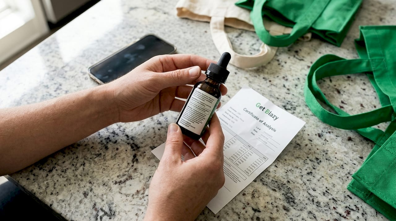 Hands inspecting child-resistant CBD packaging