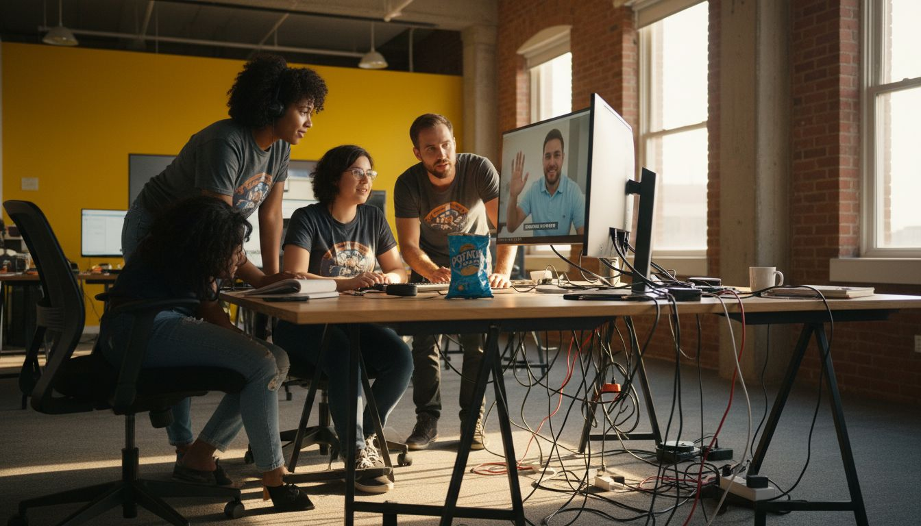 Software team on video call with offshore partner