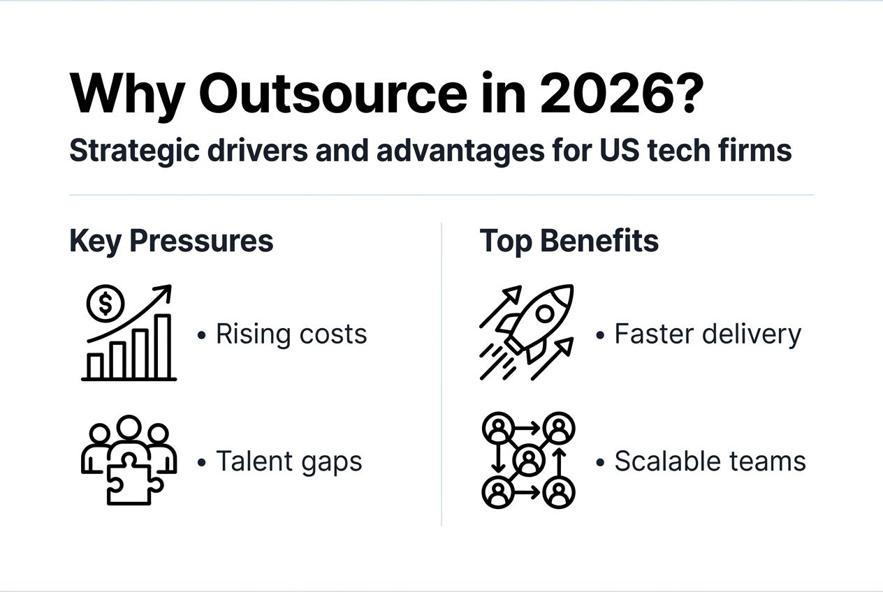 Infographic showing outsourcing drivers and benefits