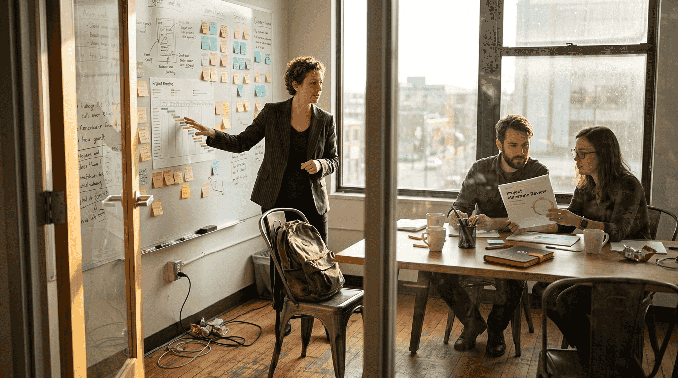 Project manager leads outsourcing timeline discussion