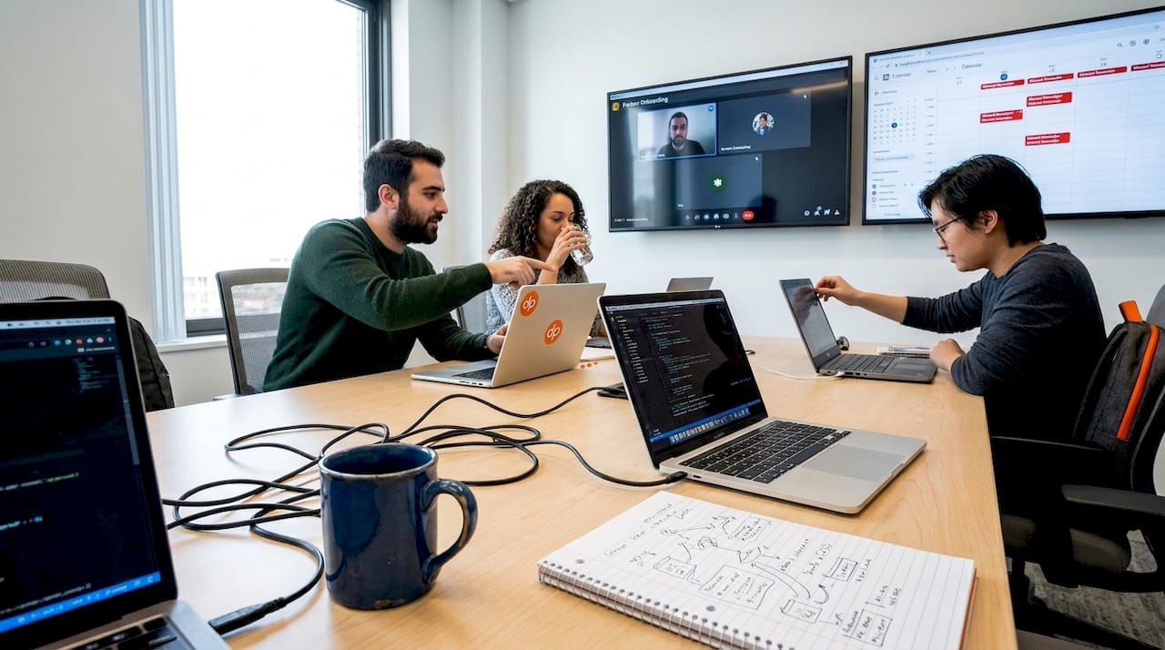 Software team on outsourcing video call