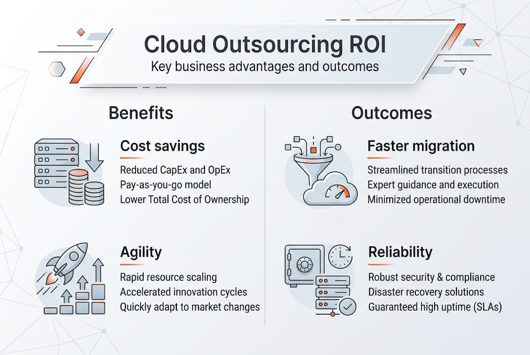 Infographic showing cloud outsourcing benefits and ROI