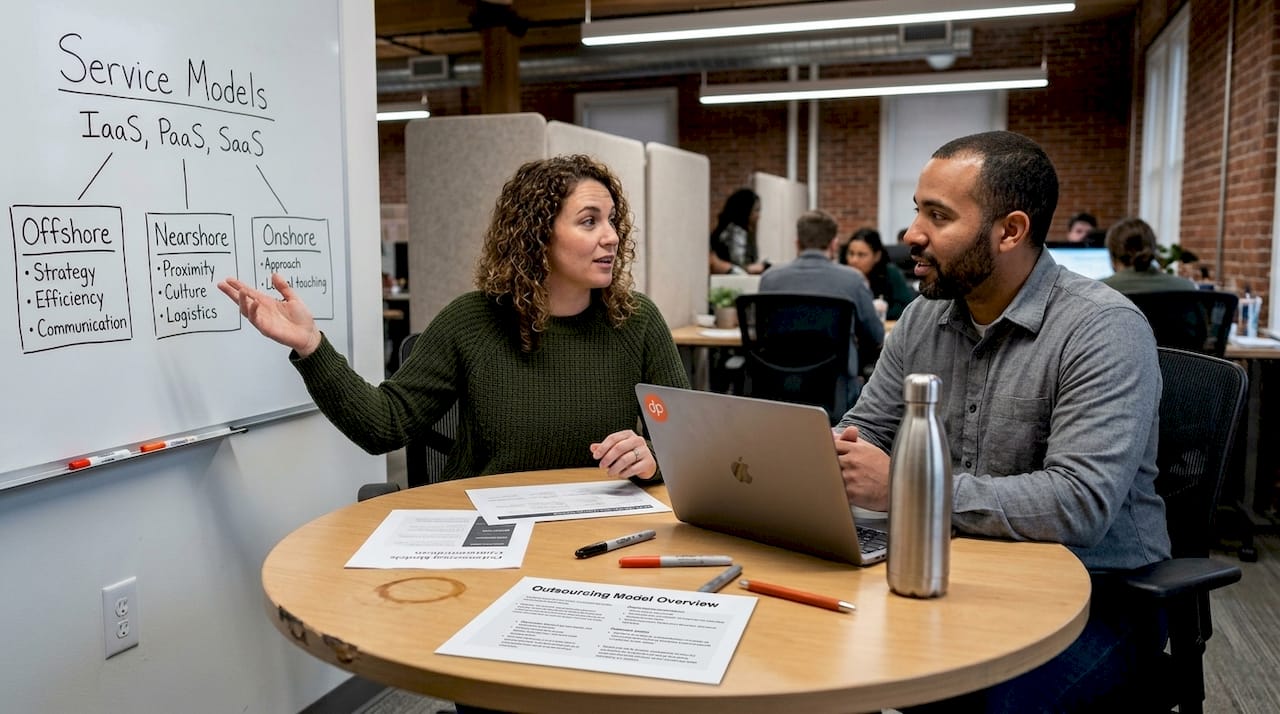 Managers discussing managed service options