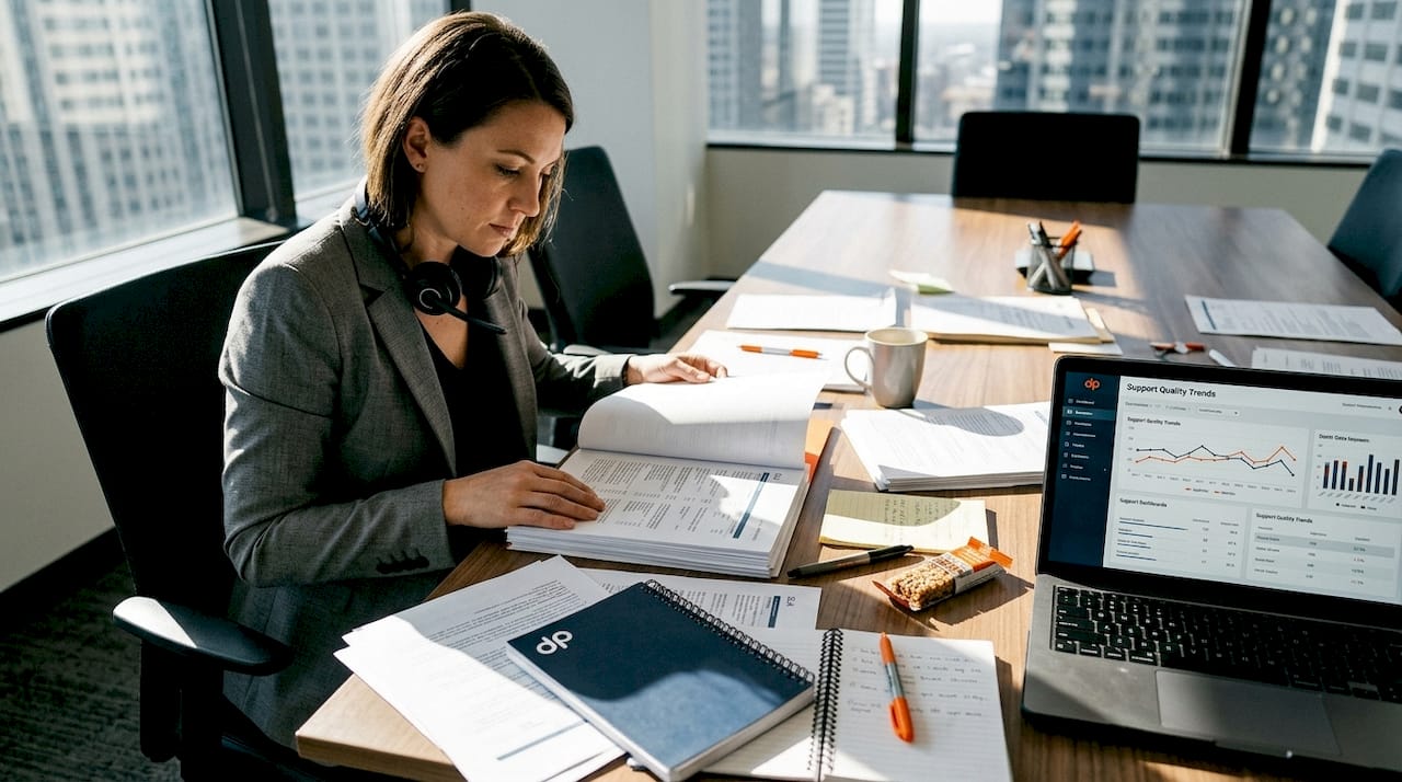 Vendor monitors support quality reports at desk