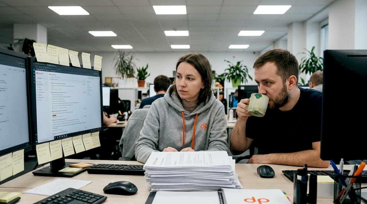 QA engineer and developer reviewing project bugs