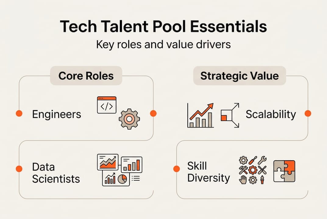 Infographic of tech talent pool roles and values
