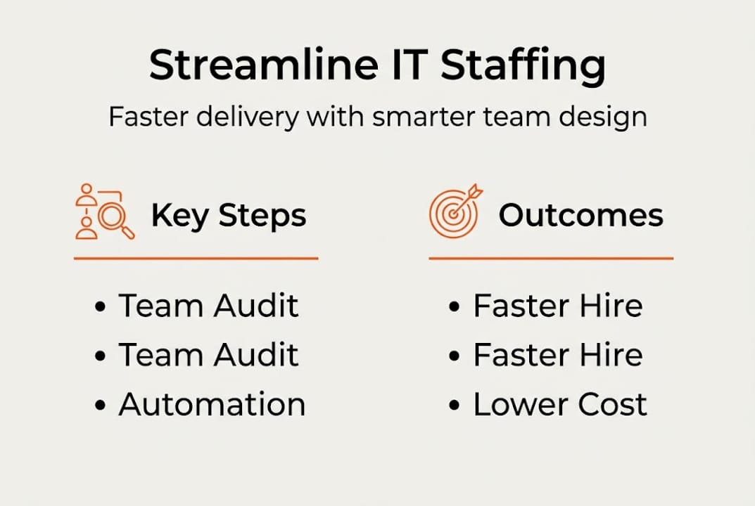 Infographic summarizing IT staffing steps and outcomes