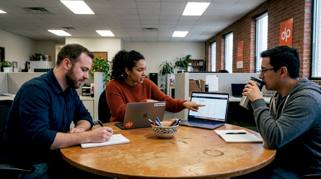 Small team reviews IT service costs at round table