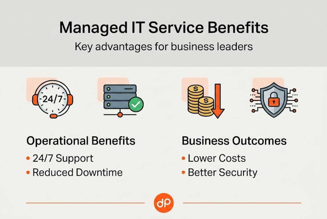Infographic of managed IT services core benefits