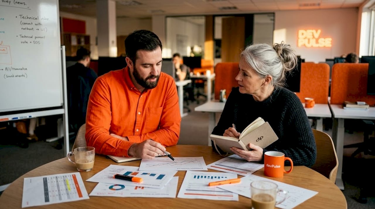 Team reviews vendor strategy in shared office