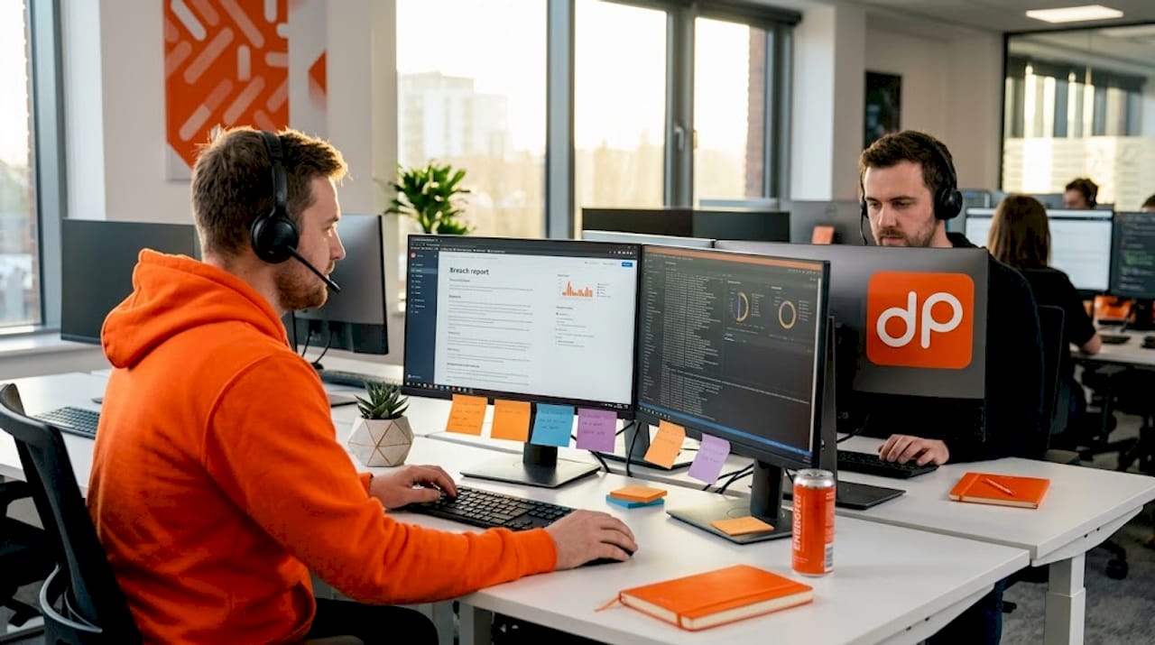 Cybersecurity team monitoring breach response