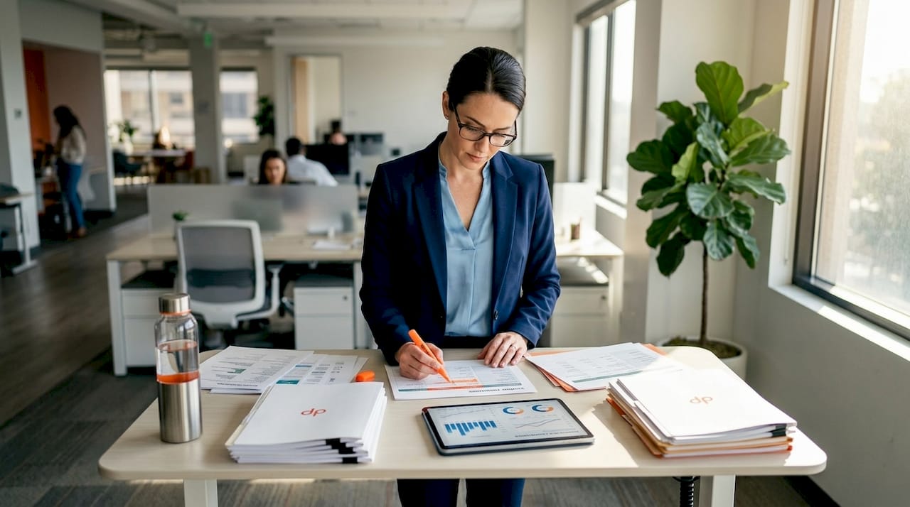 Consultant preparing negotiation comparison sheets