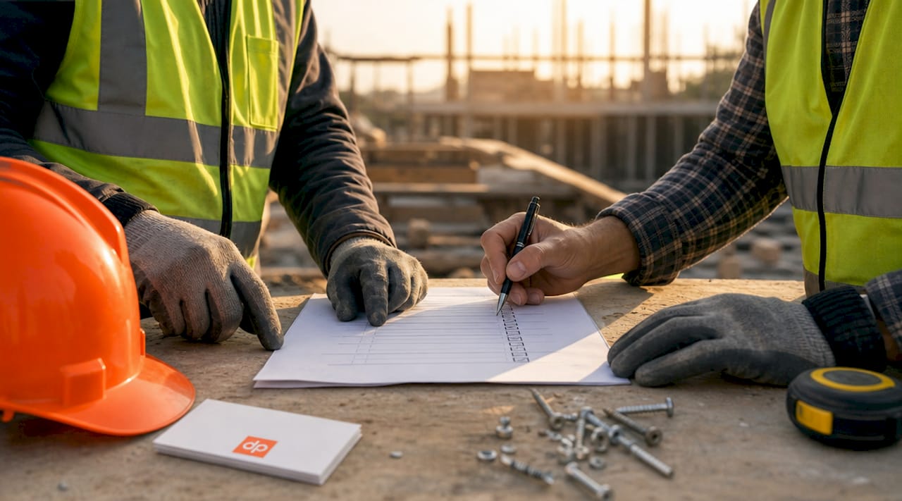 Hands inspecting QA checklist in factory