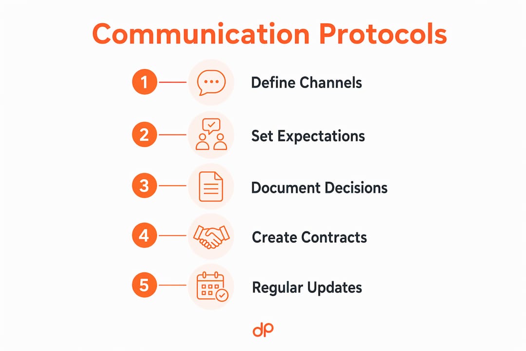 Infographic showing communication protocol steps for global teams