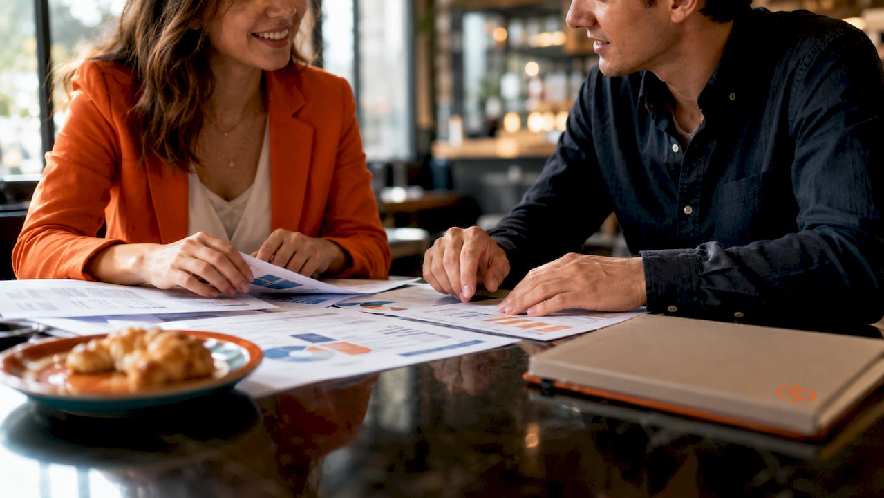 Hands pointing at outsourcing comparison documents