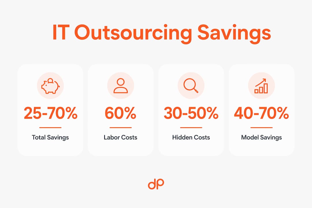 Infographic showing IT outsourcing cost savings statistics