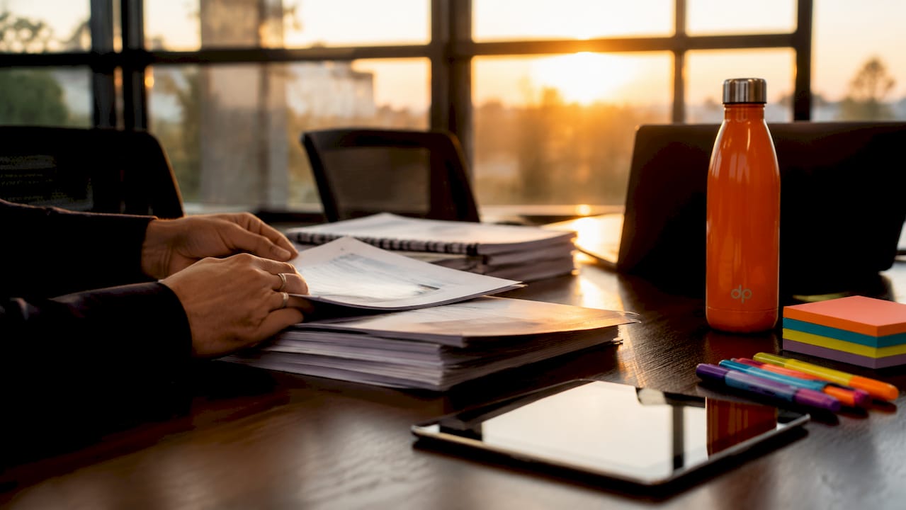 Hands reviewing legal compliance documents