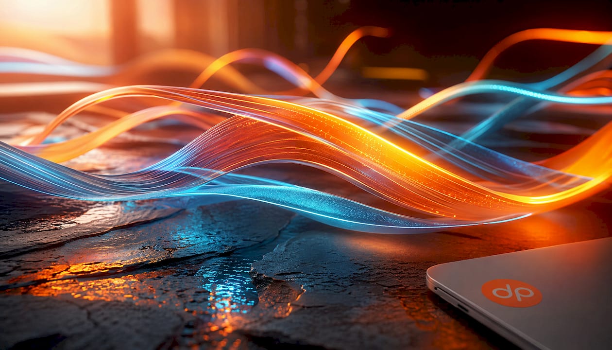 3D glowing abstract ribbons representing communication