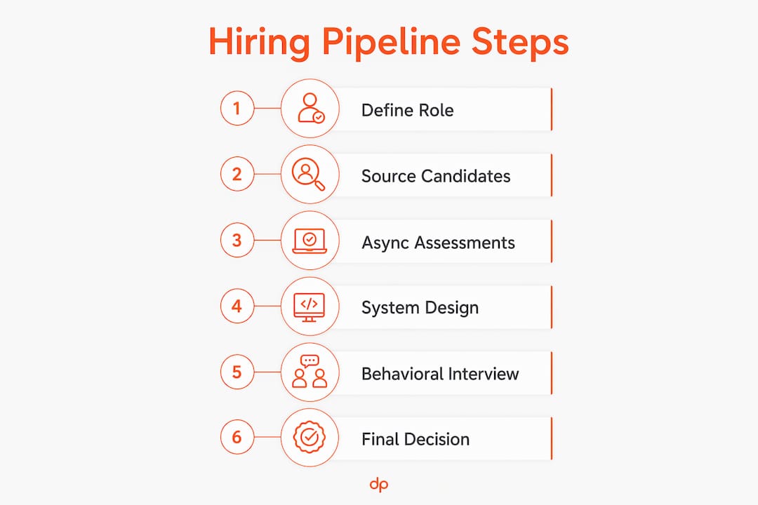 Infographic outlining steps in technical hiring pipeline