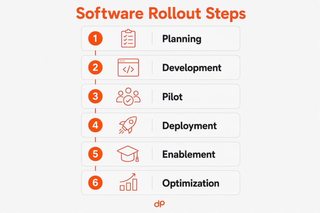 Infographic displaying key software rollout steps