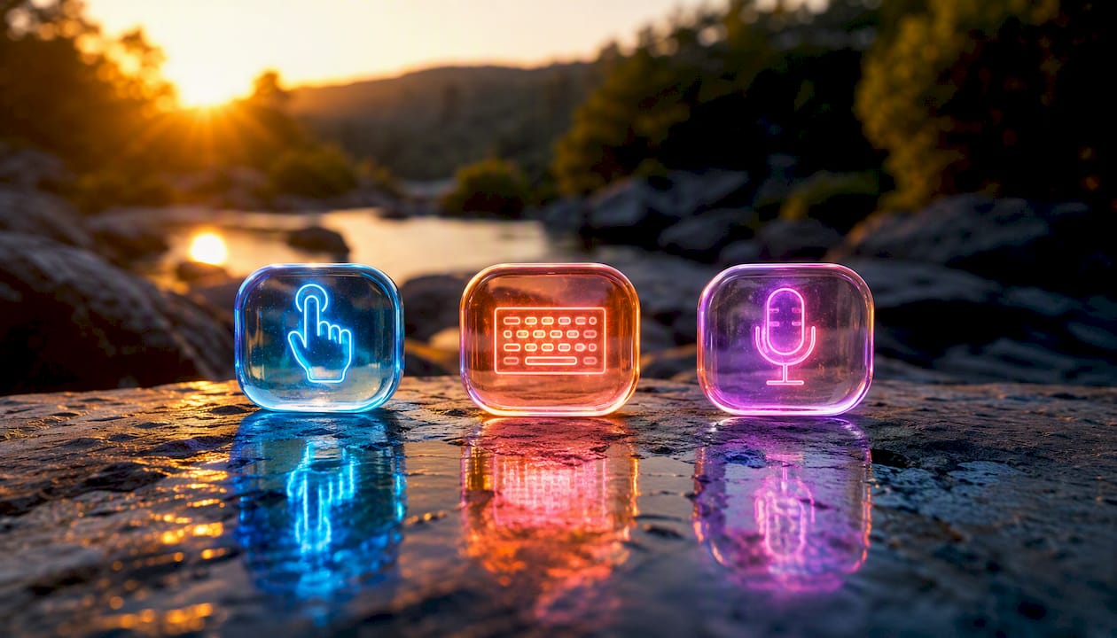 Abstract glowing digital interaction icons