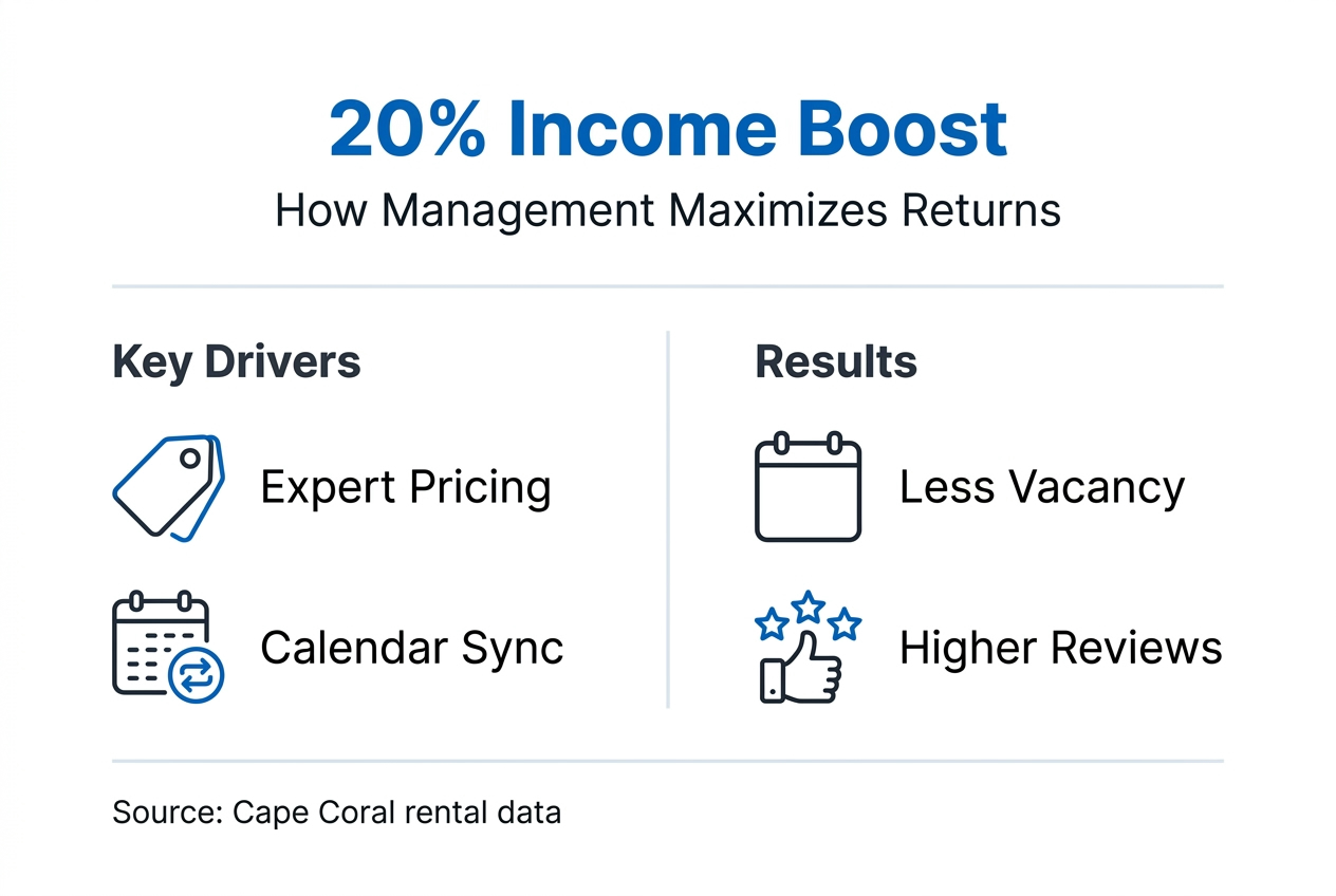 Full-service property management Cape Coral: 20% income boost 1 Infographic showing key drivers of income boost