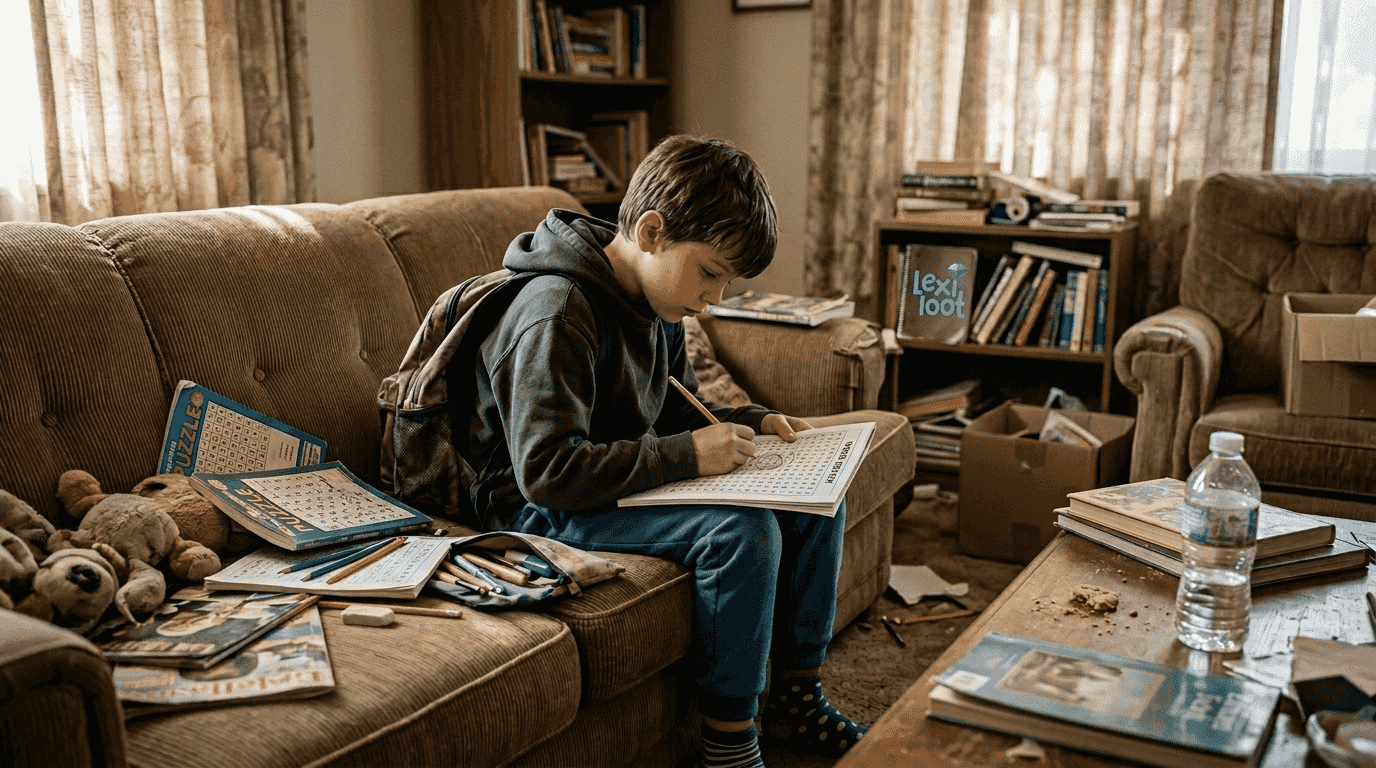 Child working on word search puzzle
