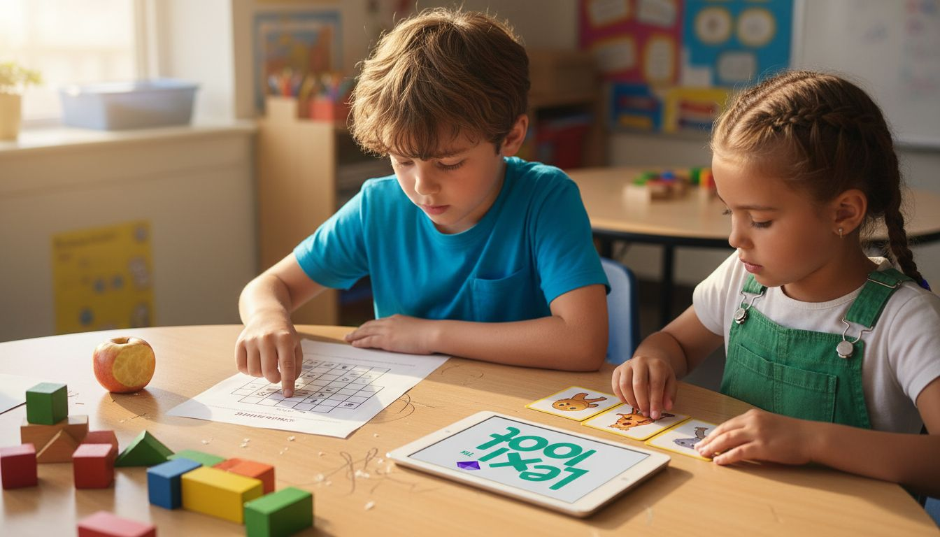 Kinder, die gemeinsam rätseln und knobeln