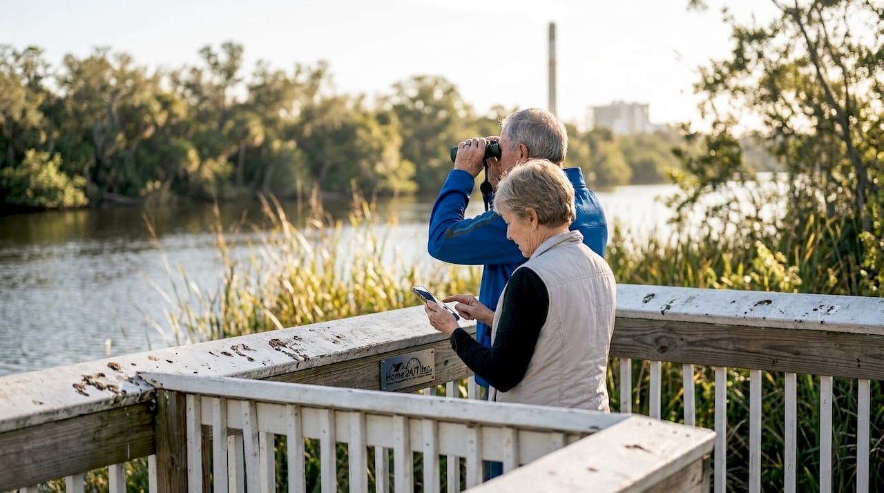 Visitors using observation deck at Manatee Park