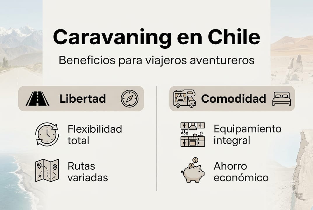 Infografía sobre los principales beneficios de viajar en caravana por Chile