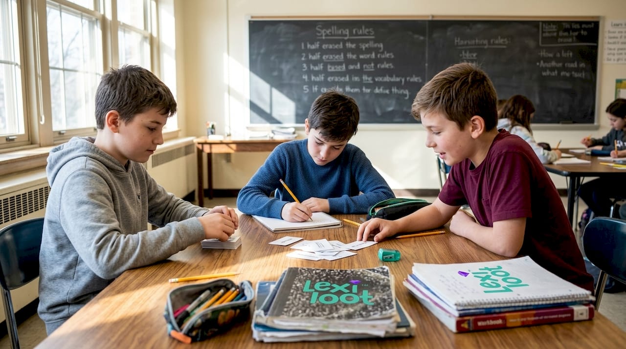Students playing a classroom word game