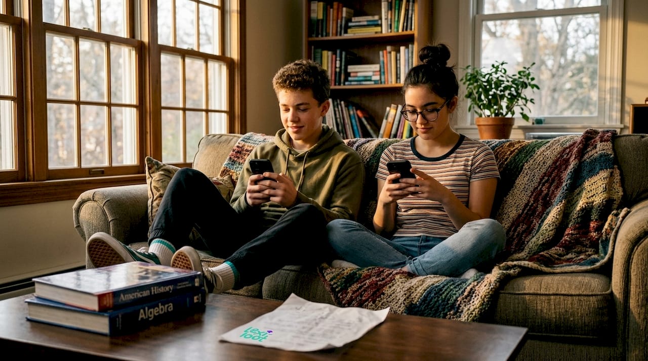 Teens learning vocabulary with mobile games