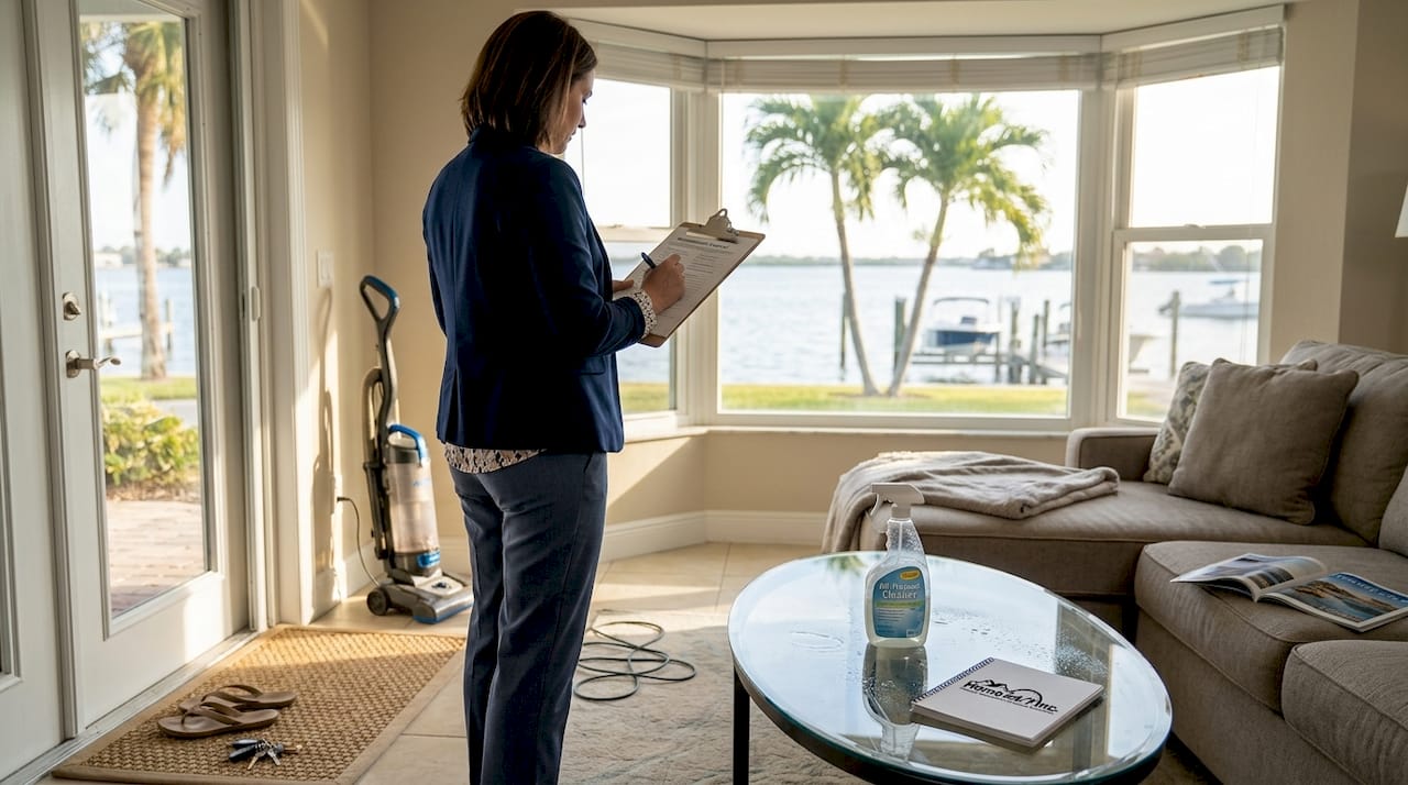Luxury vacation rental income: maximize profits in 2026 2 Property manager inspects waterfront rental home