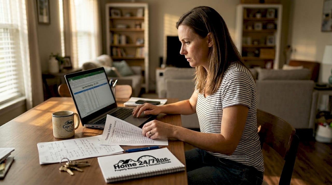 Vacation rental owner working at home desk