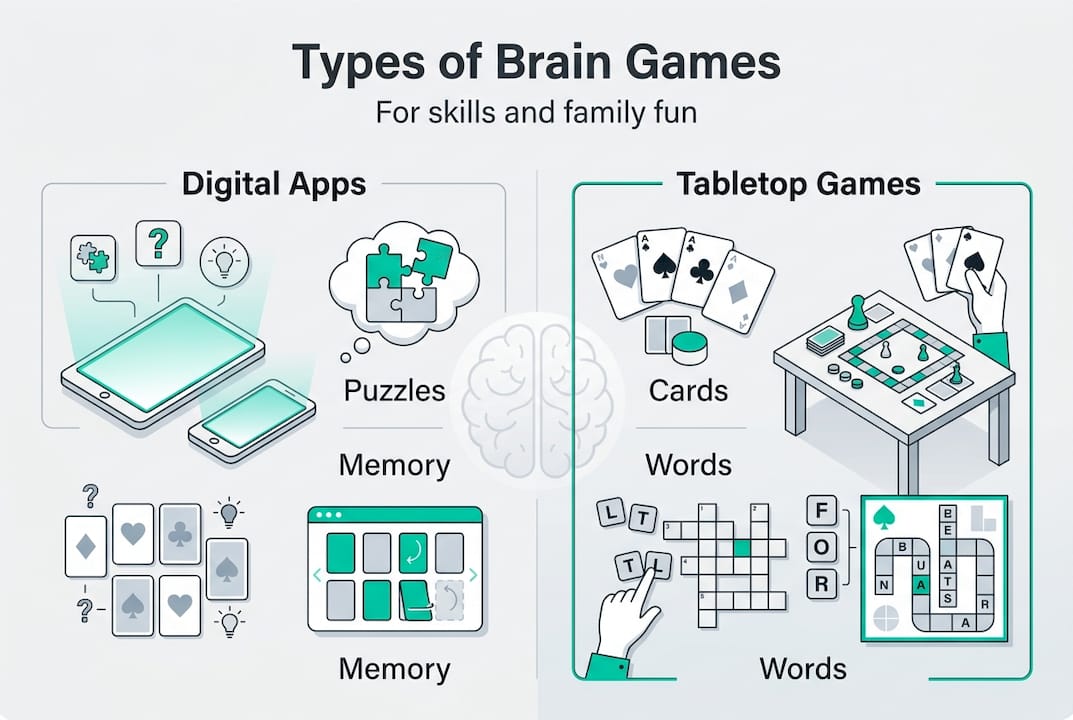 Infographic types of brain games comparison