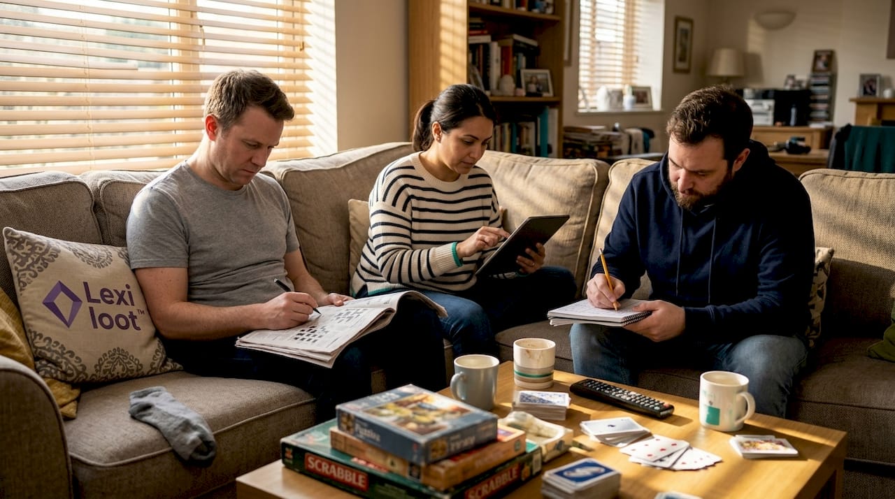 Adults relaxing with brain training games