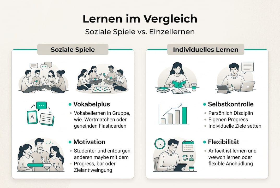 Infografik: Gemeinsames Lernen oder Einzelarbeit – Lernspiele im Vergleich
