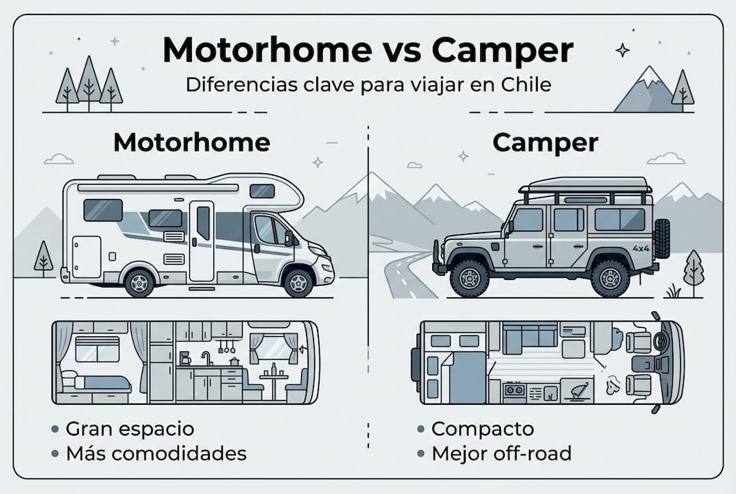 Infografía: ¿En qué se diferencian una motorhome y una camper en Chile?