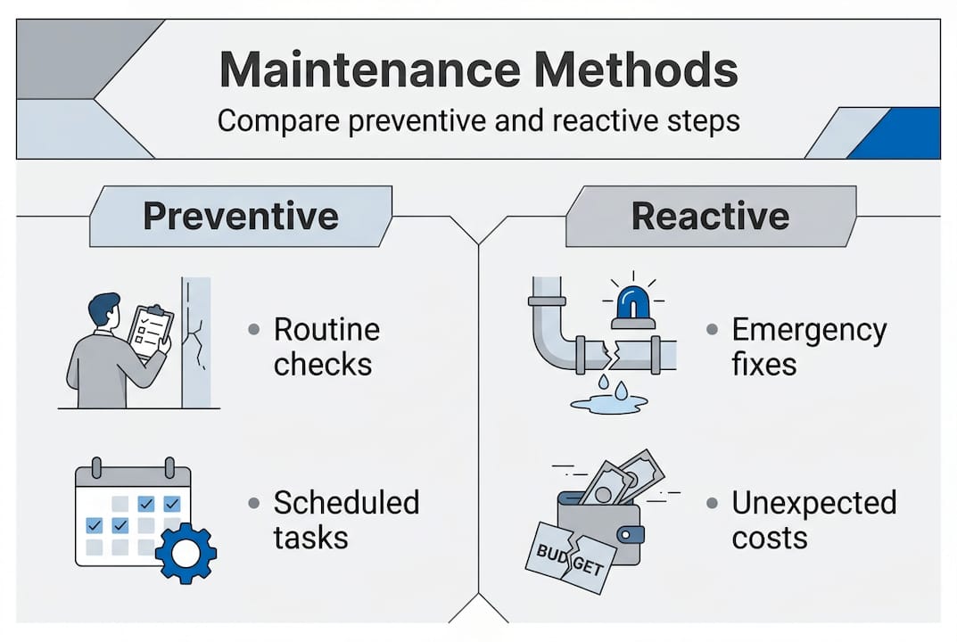 Property maintenance: Cape Coral rental success guide 2 Infographic comparing preventive and reactive maintenance