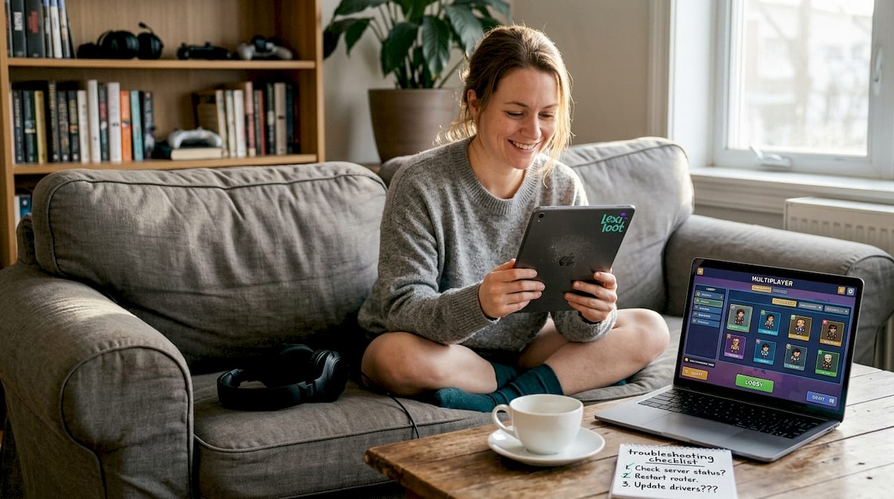 Woman testing a multiplayer session at home