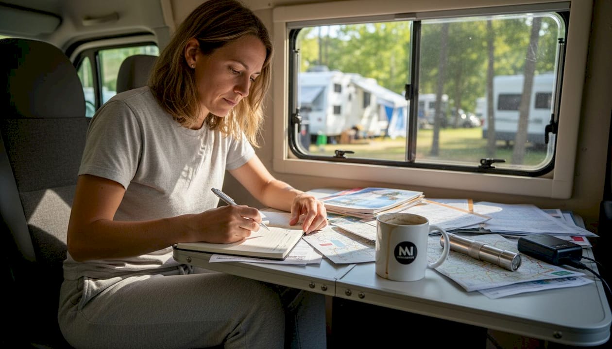 Antes de viajar, la persona organiza y revisa toda la documentación necesaria.