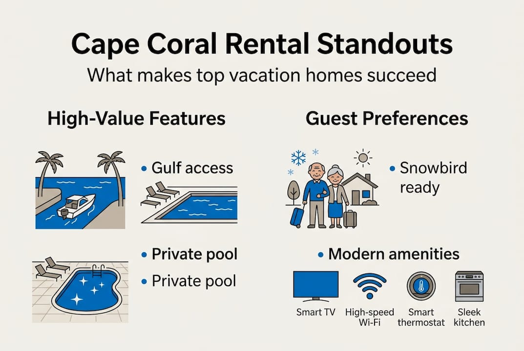 Rental marketing explained: maximize Cape Coral vacation income 2 Infographic of top Cape Coral rental features