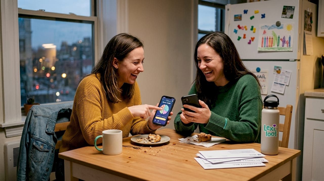 Friends comparing brain game scores together